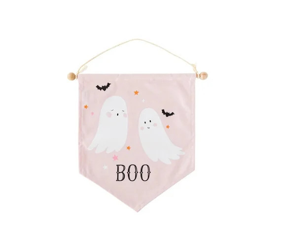 Boo Pink Ghost Canvas Banner - Etsy | Etsy (US)