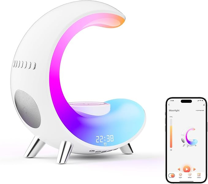 SONTHIN Desk Lamp with Wireless Charger, Table Lamp with Bluetooth Speaker Alarm Clock, Color-Cha... | Amazon (US)