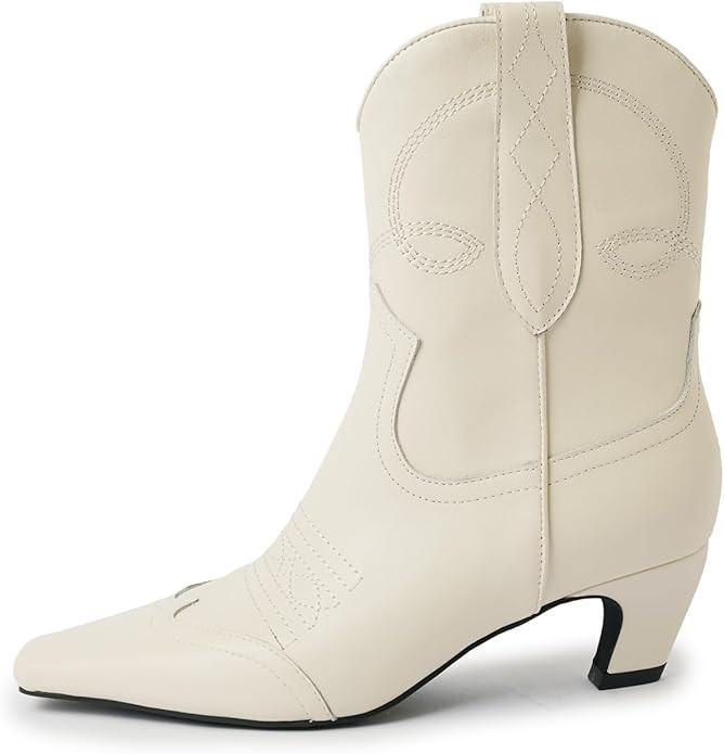 Beauty Cry Women's Short Cowboy Boots Ankle Cowgirl Booties Kitten Low Heel Square Toe Embroidere... | Amazon (US)