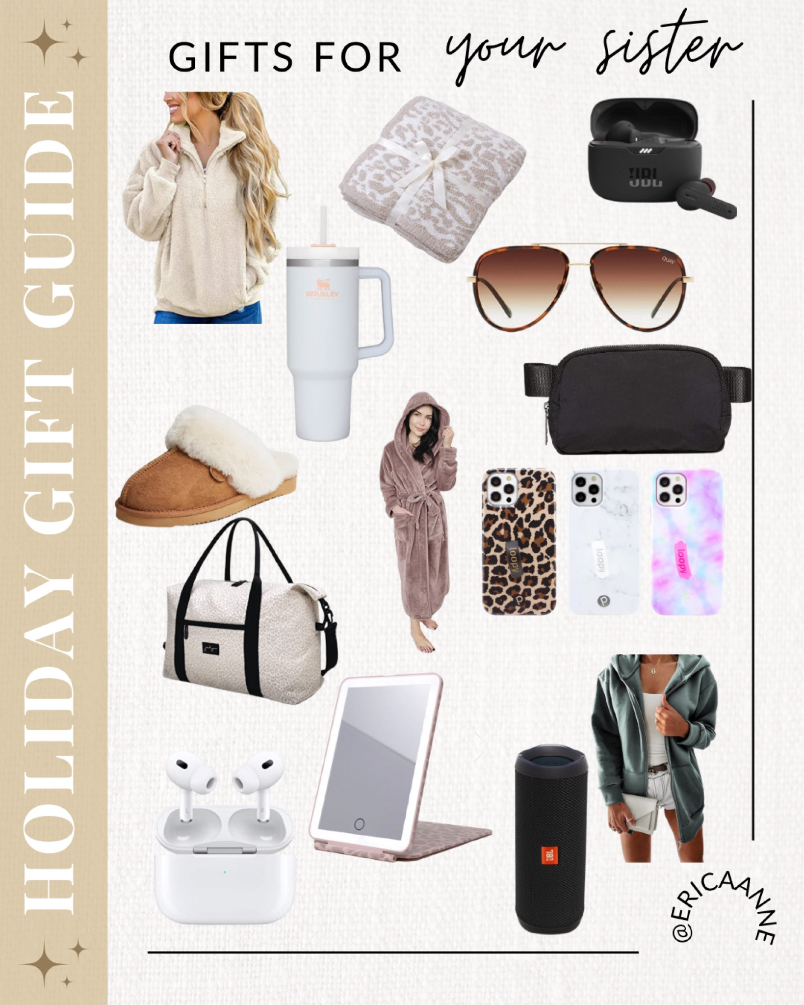 Gift guide for your favorite sister! Fuzzy jacket, belt bag, sunglasses, loopy case, jbl, travel

#LTKSeasonal #LTKHoliday #LTKGiftGuide