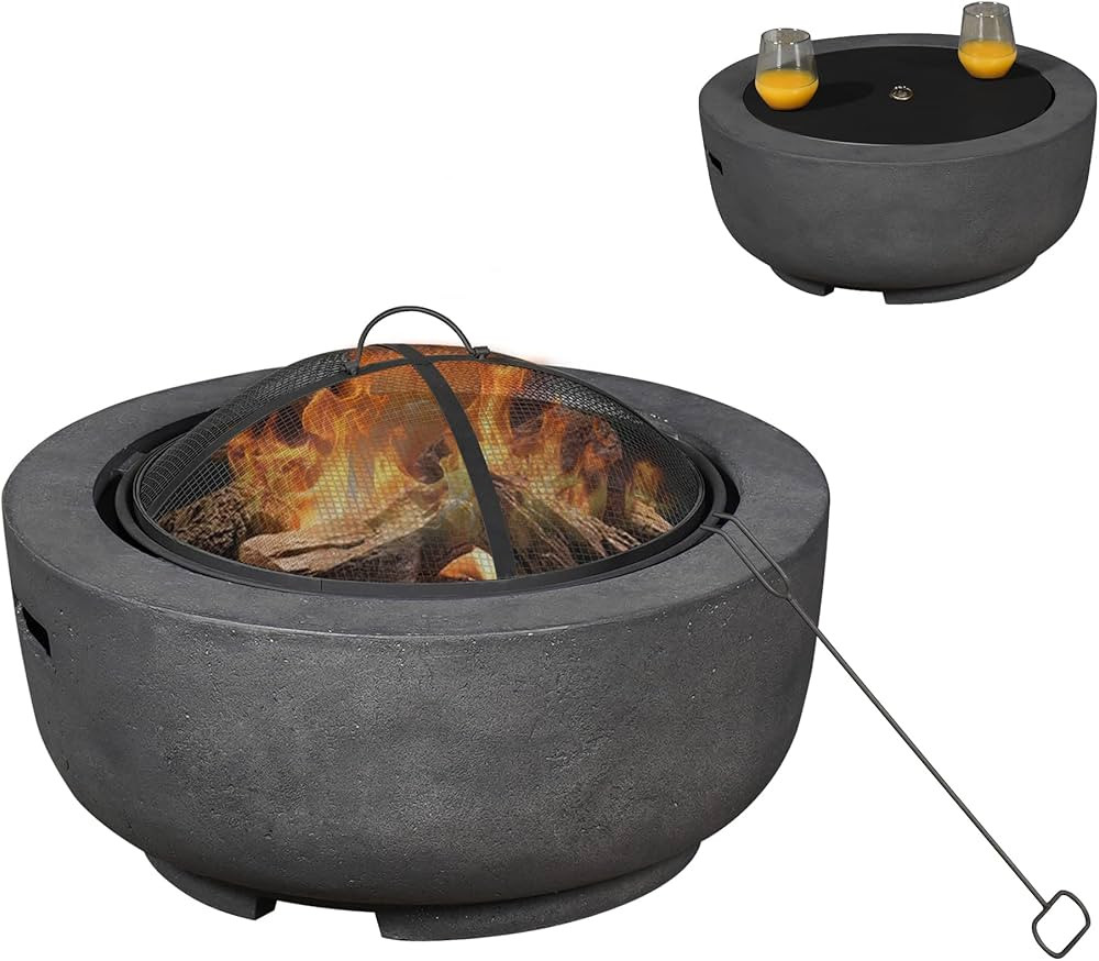 24" Small Round Outdoor Fire Pits,Patio Concrete Wood Burning FirePit Bowl,Faux Stone Clay Firepi... | Amazon (US)