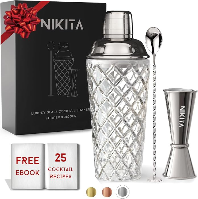 Silver Cocktail Shaker Set - 5 Piece Martini Shaker Set with Strainer, Jigger, Spoon & Muddler - ... | Amazon (US)