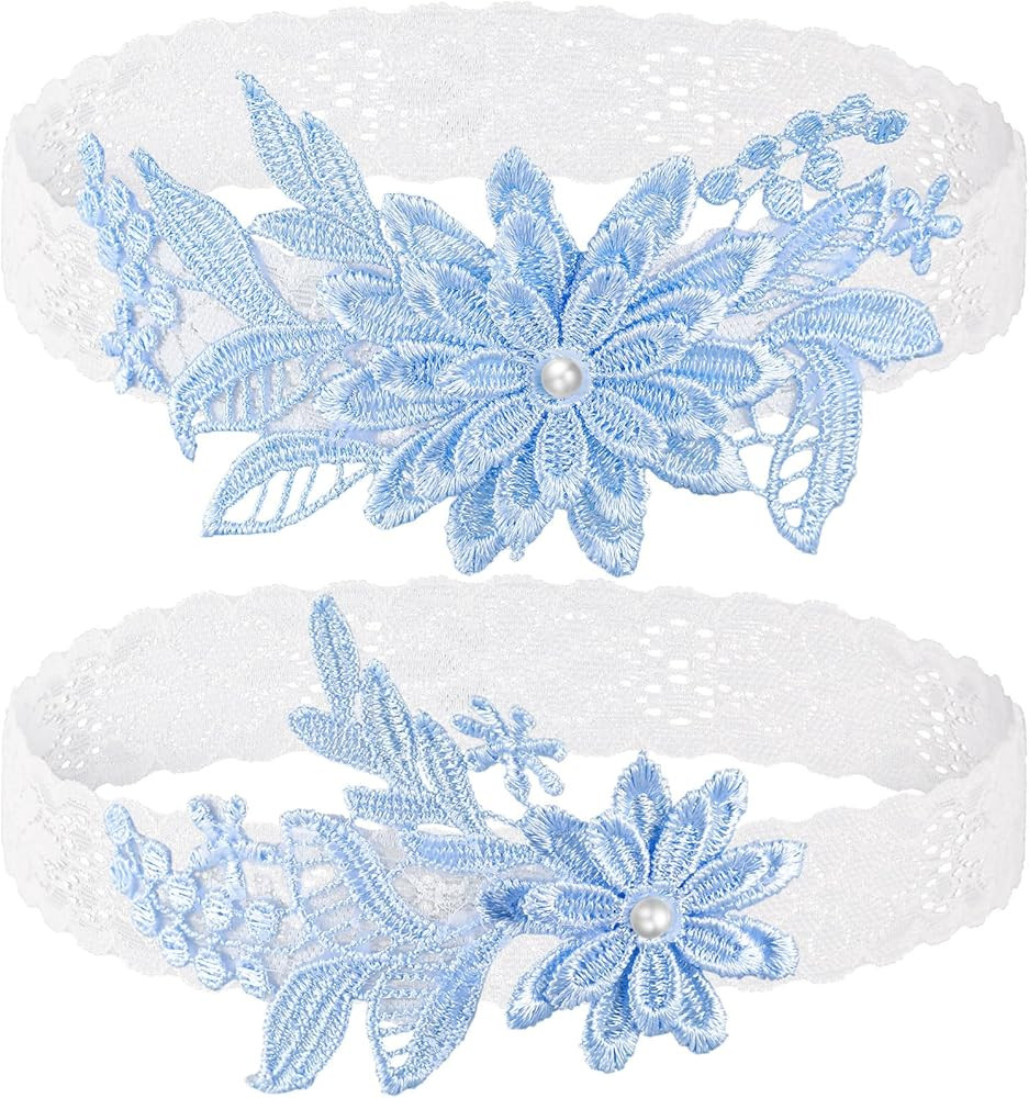 2 Pieces Wedding Garters for Bride Sexy Lace Leg Garter Belt Hand Sewn Faux Pearls Bride Garter S... | Amazon (US)
