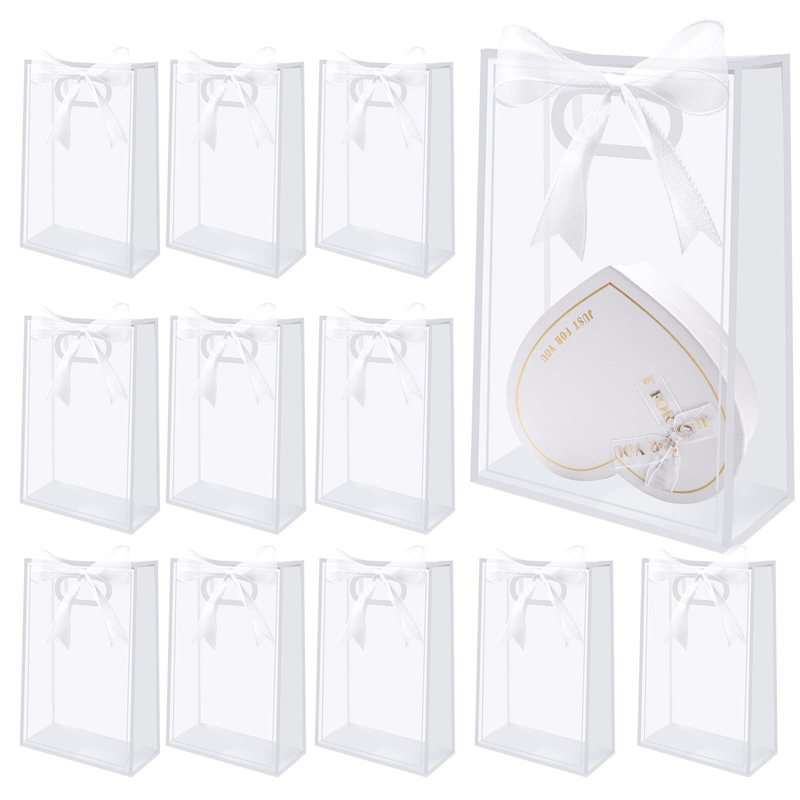 Sel Natural 12 Pcs Clear Gift Bags with Handles 7.1"x10.2"x3.2" Plastic Party Favor Bag with Ribb... | Amazon (US)