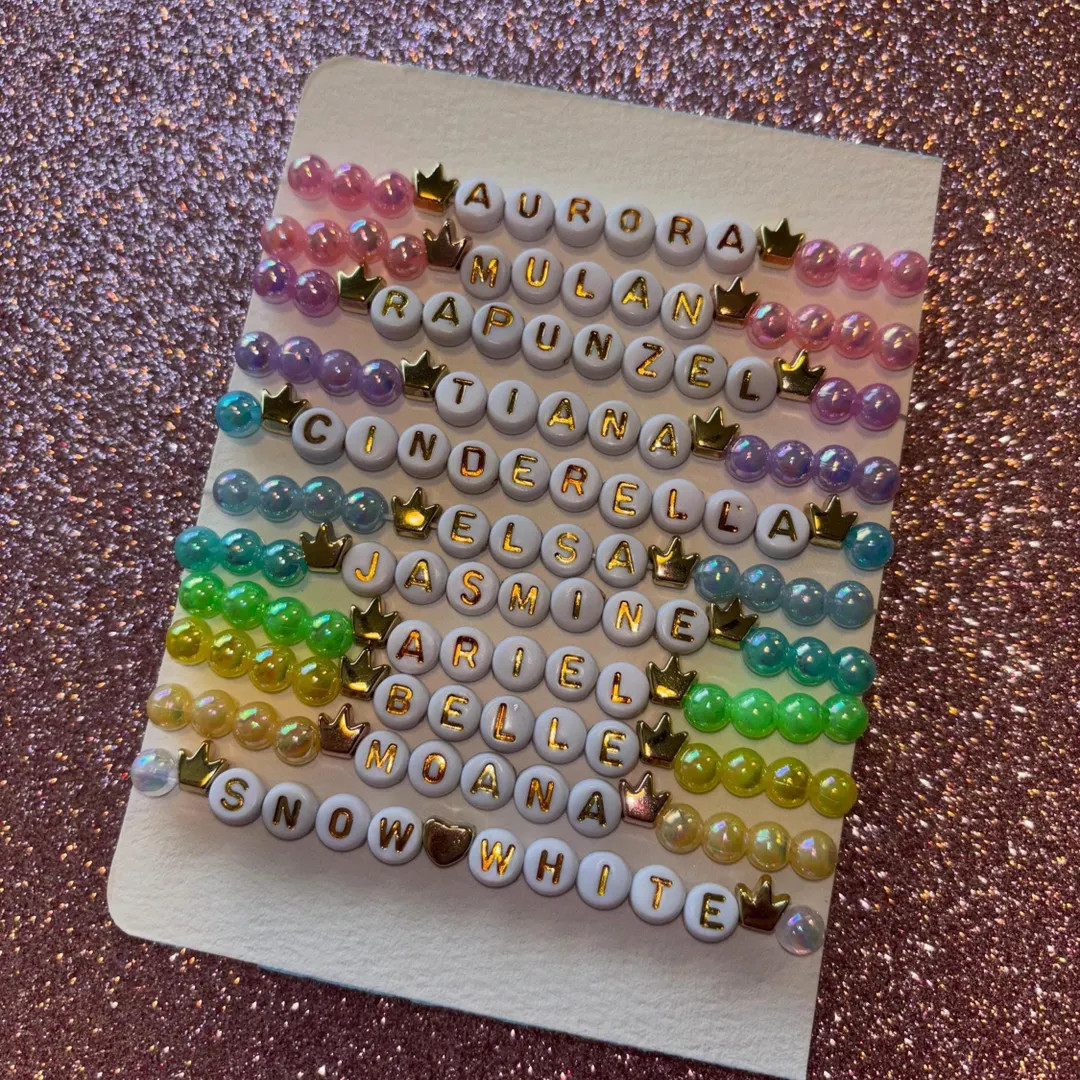 Disney Princess Crown Bead Bracelet Set with Colorful Beads & Charms - Fish Extender, Birthday Pa... | Etsy (US)