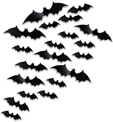 Antner 60 Pcs Halloween Party Supplies PVC 3D Bats Removable Decals Stickers Window Scary Bats Decor | Amazon (US)