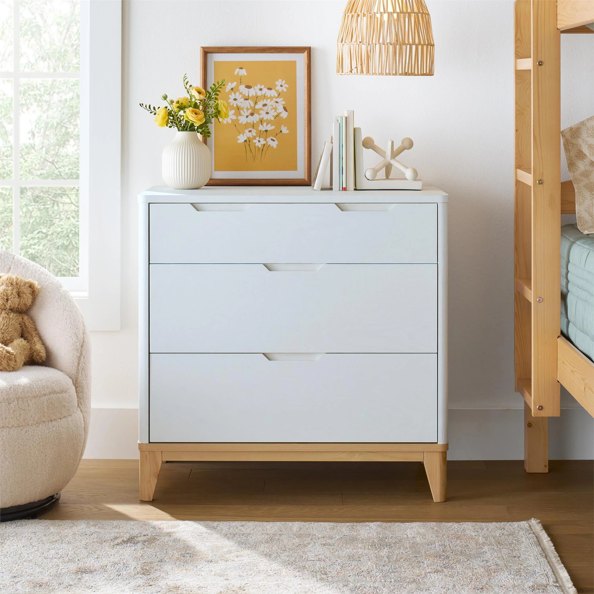 Better Homes & Gardens Leighton 3 Drawer Dresser, White and Natural | Walmart (US)