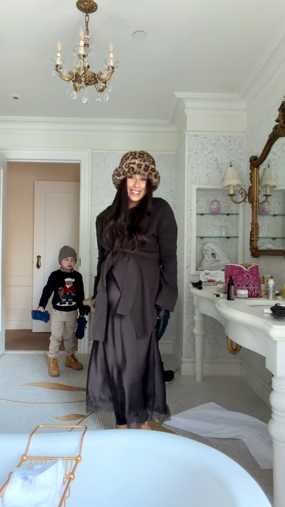 The glamorized version of getting dressed for 30° weather in NYC in a full hotel room! Definitely stayed warm in this outfit! 

Top: large 
Cardigan: large 
Skirt:large 

#LTKSeasonal #LTKootd #LTKHoliday