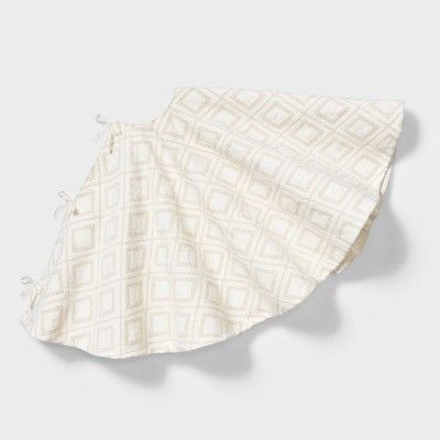 48in Cream Faux Wool Christmas Tree Skirt with Gold Diamond Lattice Stitching - Wondershop&#8482; | Target