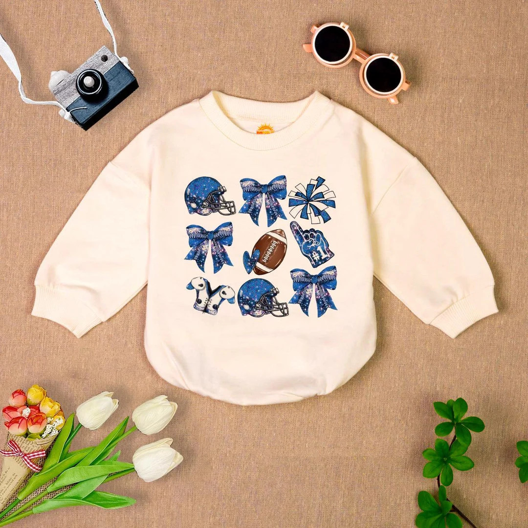 Blue Football Baby Sweater, Cute Game Day Baby Outfit, Sports Themed Babywear, Cheer Bows and Hel... | Etsy (US)
