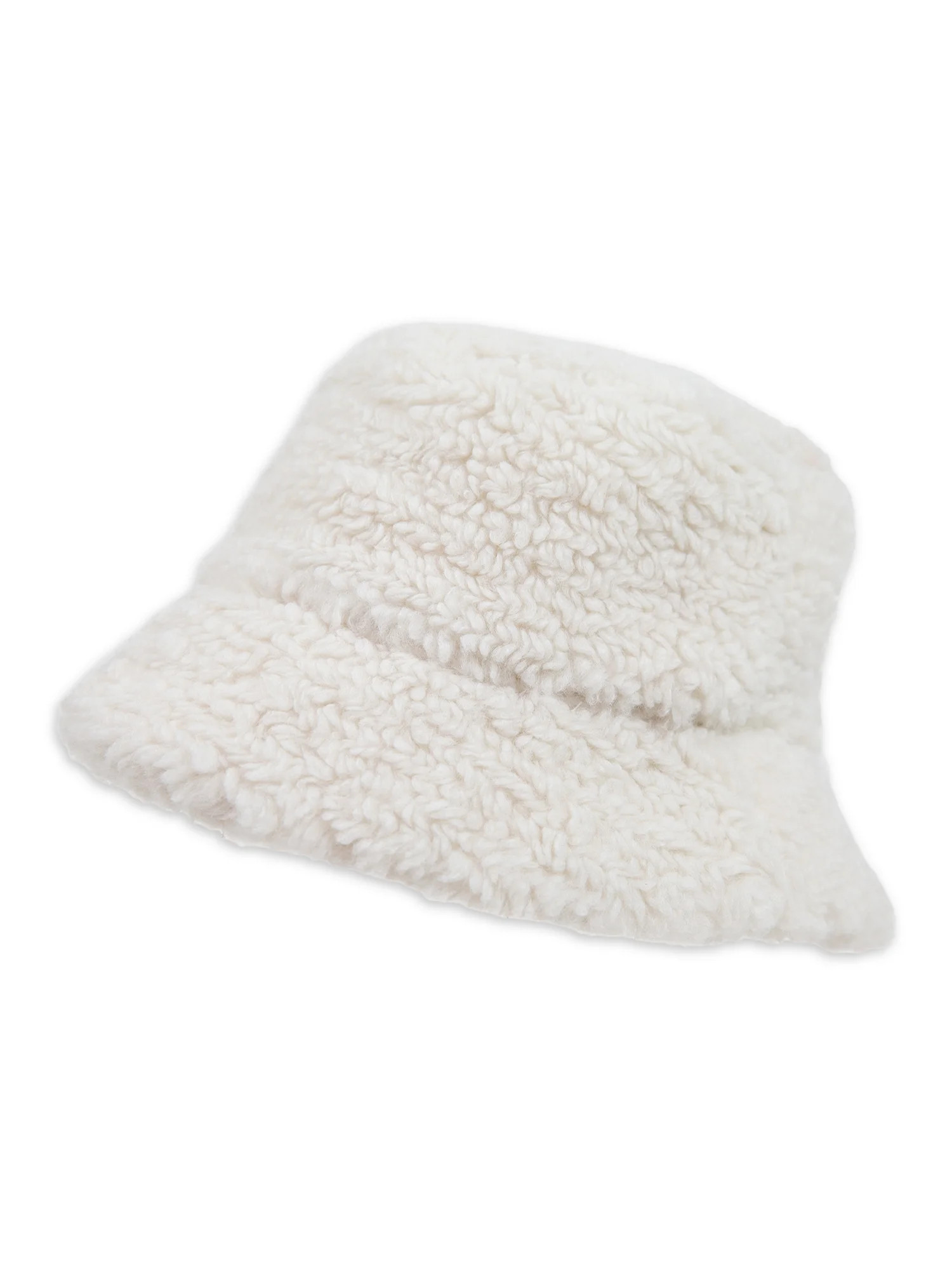 Time and Tru Women's Brand Faux Shearling Bucket Hat, Cream | Walmart (US)