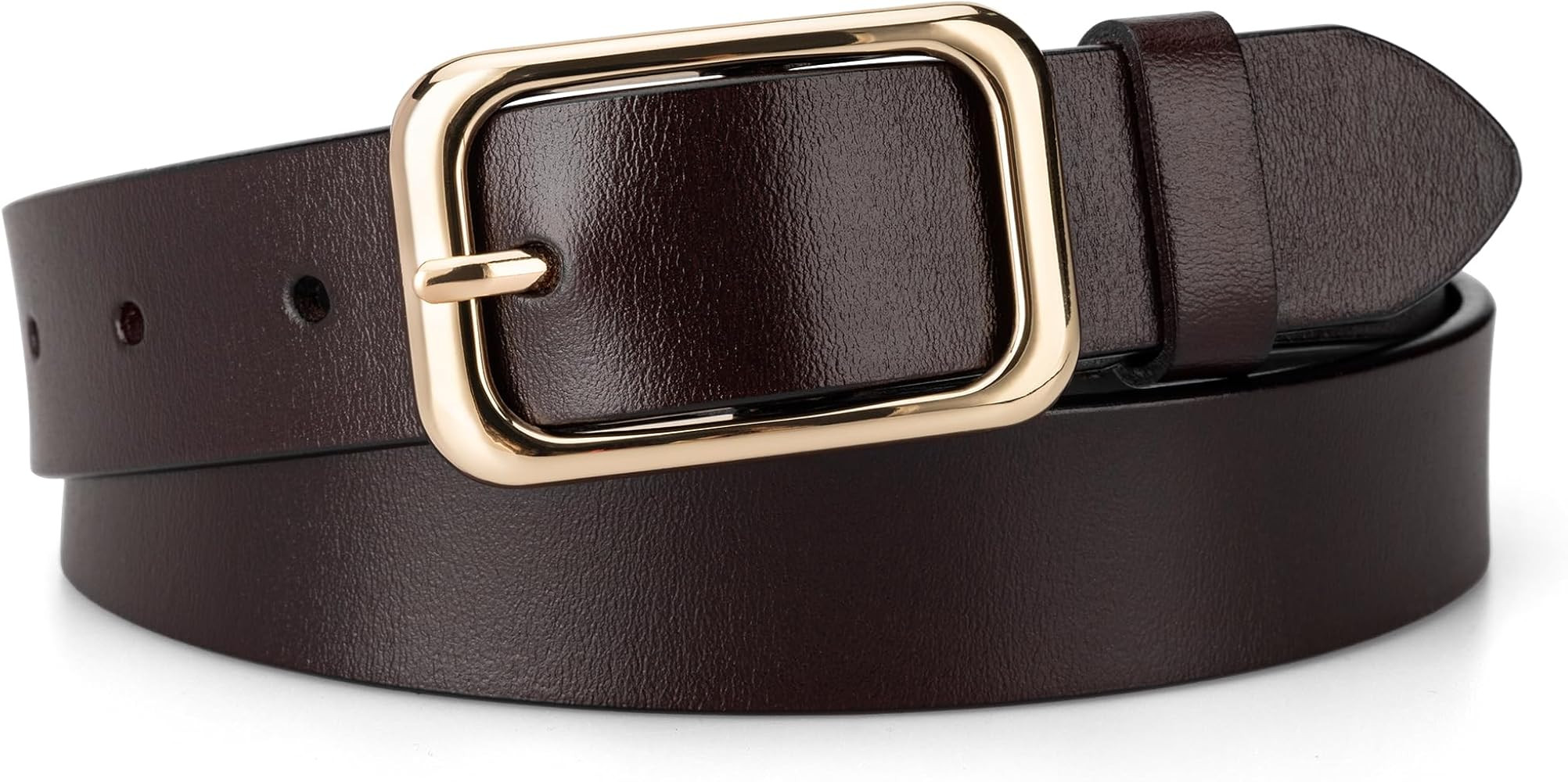 Womens Leather Belt with Gold Square Buckle, Fashion Ladies Belts for Jeans Pants Dresses - 1.1" ... | Amazon (US)
