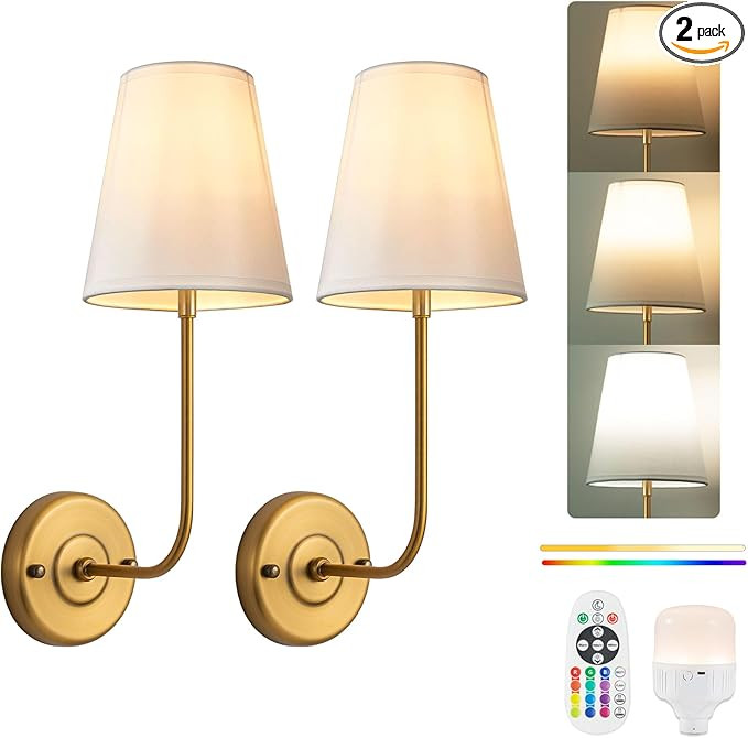 PASSICA DECOR Battery Operated Wall Sconces Set of Two, Rechargeable Wall Lights with 5200mAh Dim... | Amazon (US)