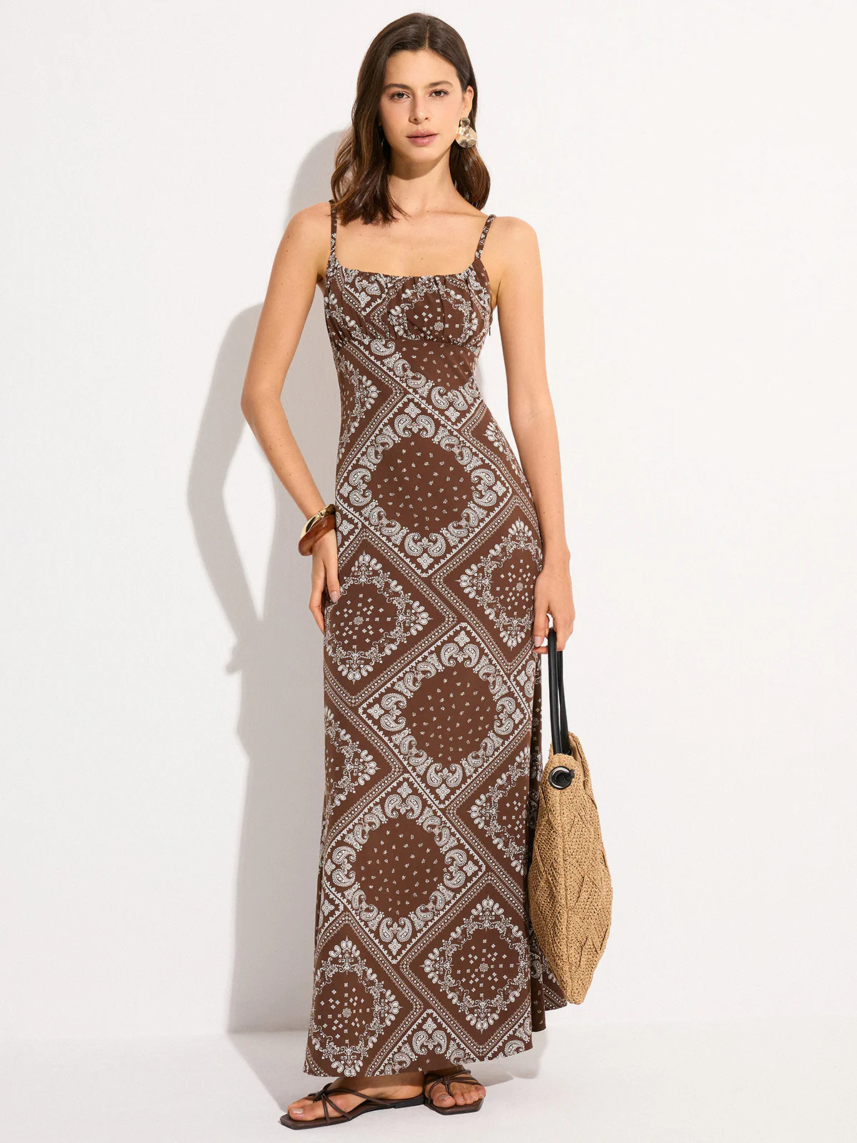 Paisley Print Spaghetti Strap Maxi Dress | Commense