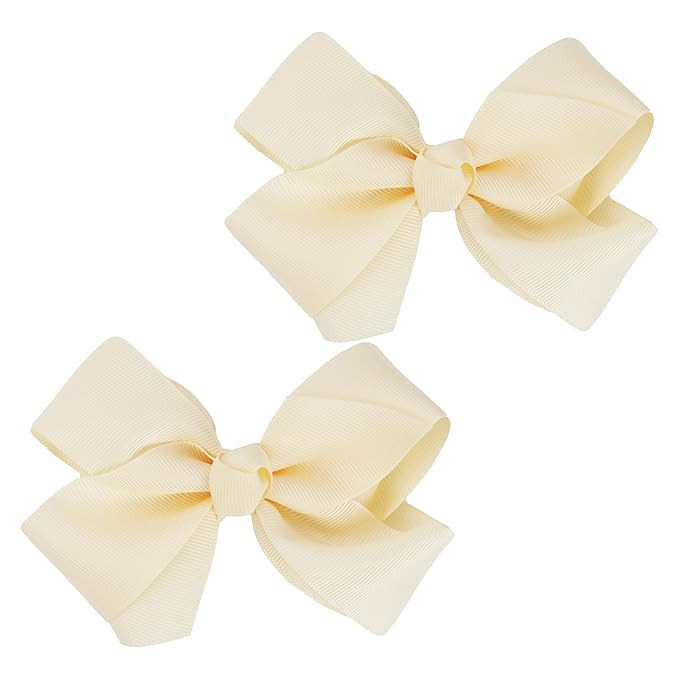 3 Inch Grosgrain Bow for Little Girls- Set of 2 (Ivory) | Amazon (US)