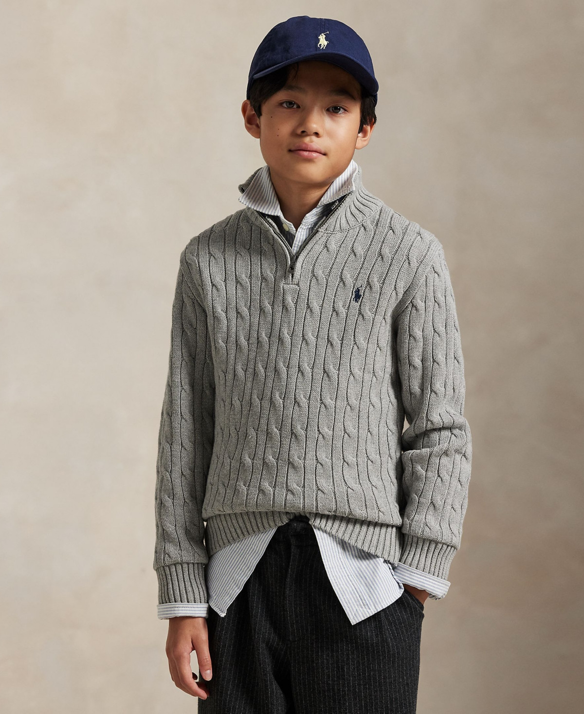 Polo Ralph Lauren Big Boys Cable-Knit Cotton Quarter-Zip Sweater - Andover Heather | Macy's