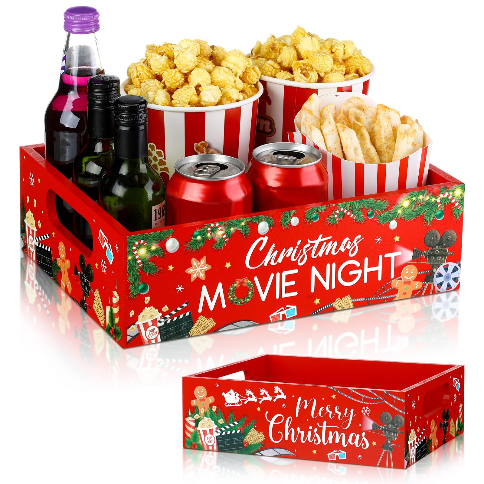 Movie Night Supplies Snack Trays with Handles Reusable Wooden Movie Gift Basket for Theater Popco... | Amazon (US)