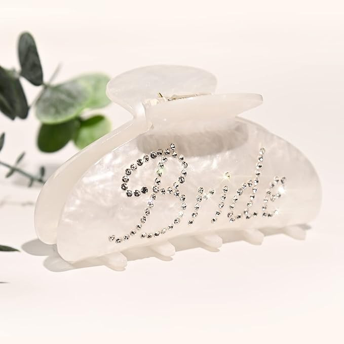 Bride Claw Hair Clip, Aileam White Acrylic Hair Clip Banana Barrettes, Rhinestone Bride Logo, Bac... | Amazon (US)