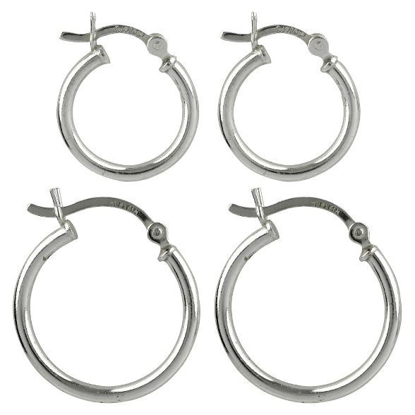 Sterling Silver Duo Click In Hoop Earring Set - Silver | Target