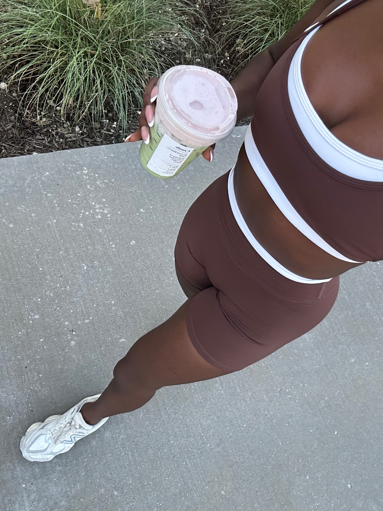 Sunday Matcha Stroll 🚶🏾‍♀️🍓 wearing a small in the top and shorts!