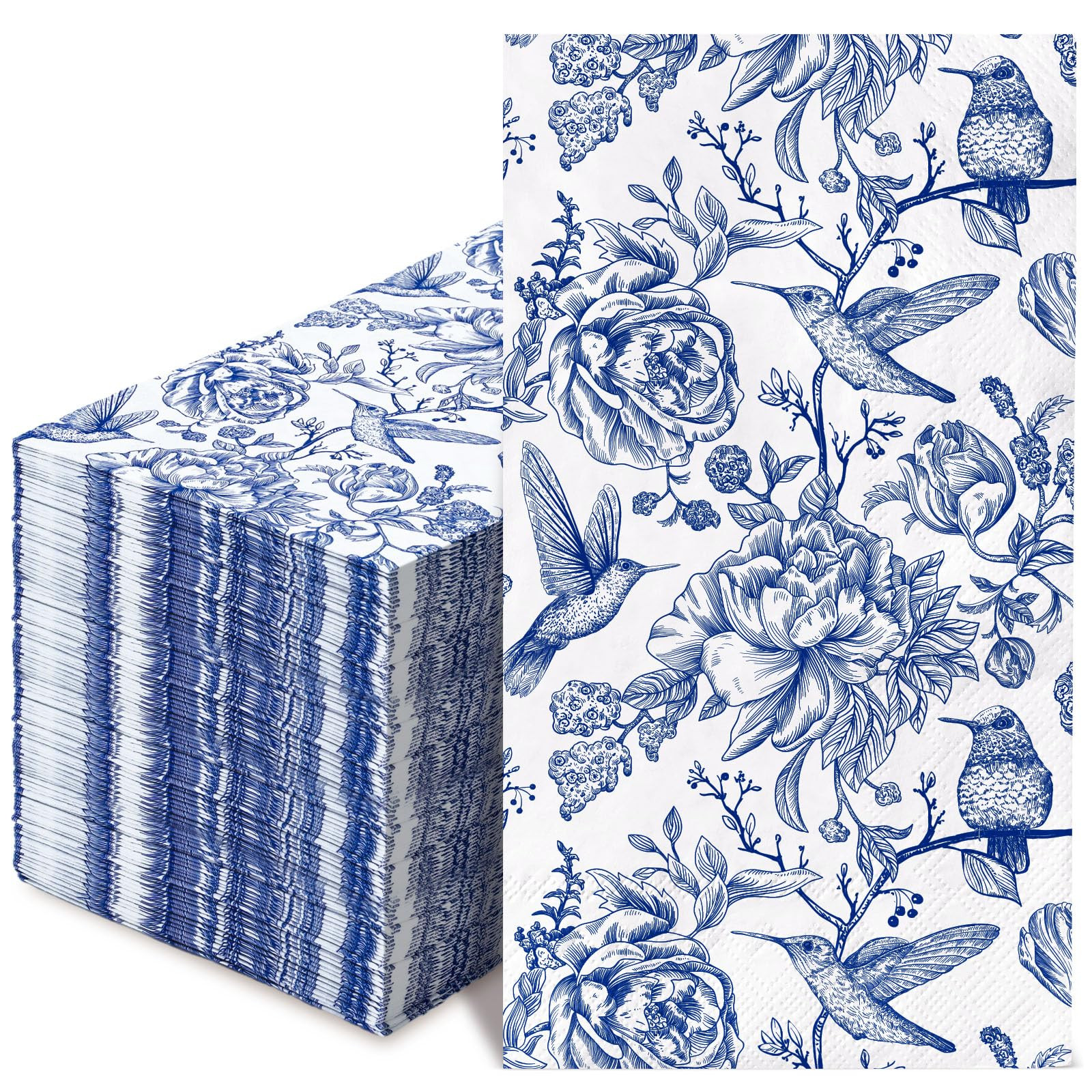 AnyDesign 80 Pack Blue Floral Guest Napkins Disposable Vintage Flower Bird Design Paper Napkins S... | Amazon (US)
