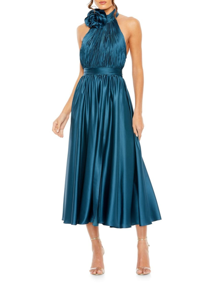 Satin Halter Rosette Midi-Dress | Saks Fifth Avenue