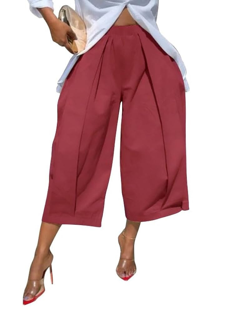 oshoplive Womens High Waisted Wide Leg Cropped Pants Loose Fit Ankle Palazzo Trousers for Women w... | Amazon (US)