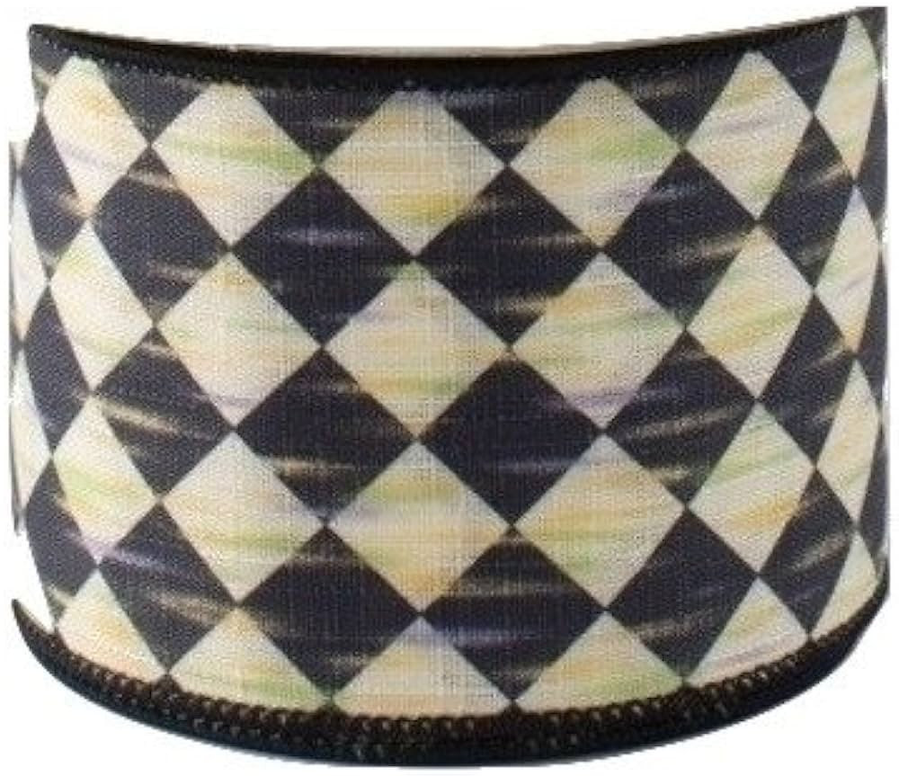 Black and Cream Checkered Harlequin Wired Ribbon 2.5" Wide x 10 Yards | Amazon (US)