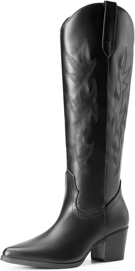 DREAM PAIRS Cowboy Boots for Women Cowgirl Knee High Boots Comfortable Pull On Zipper Chunky Heel... | Amazon (US)