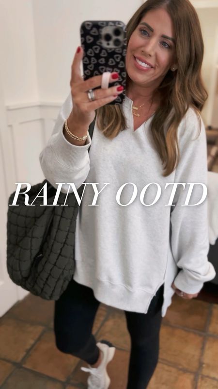 RAINY OOTD
Favorite new oversized sweatshirt 
Ultra high-rise leggings 
Neutral sneakers 
Amazon look for less quilted carryall



#LTKstyletip #LTKfindsunder50 #LTKover40