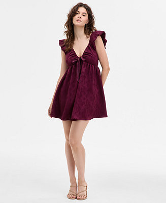 Juniors' Jacquard Ruffled Babydoll Mini Dress | Macy's