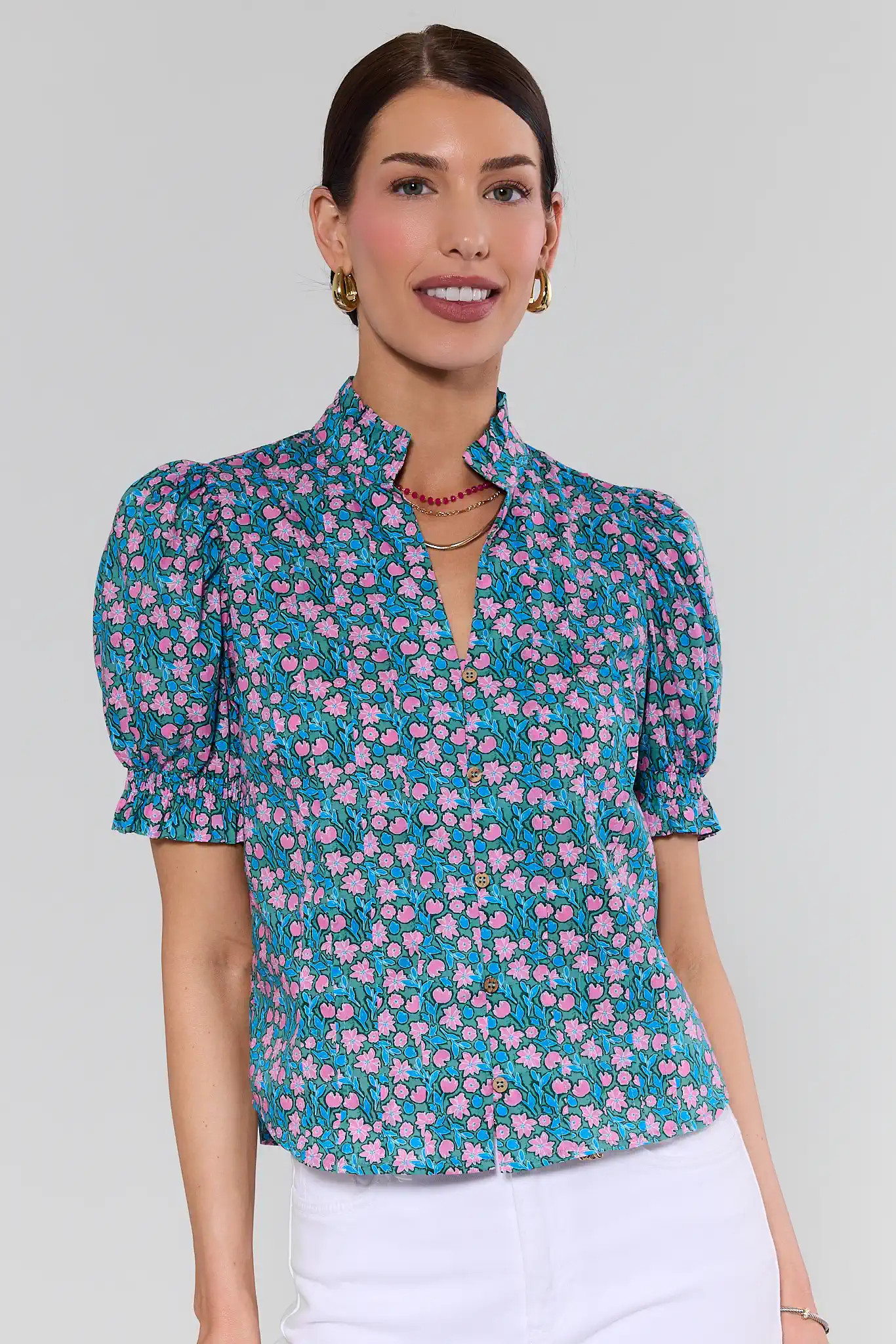 Marie Blue Floral Puff Sleeve Top | Avara