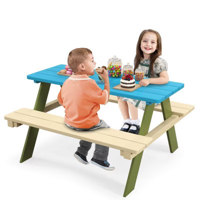 Infans Kids Wooden Picnic Table Set Solid Dining Table with Built-in Benches for Patio | Target