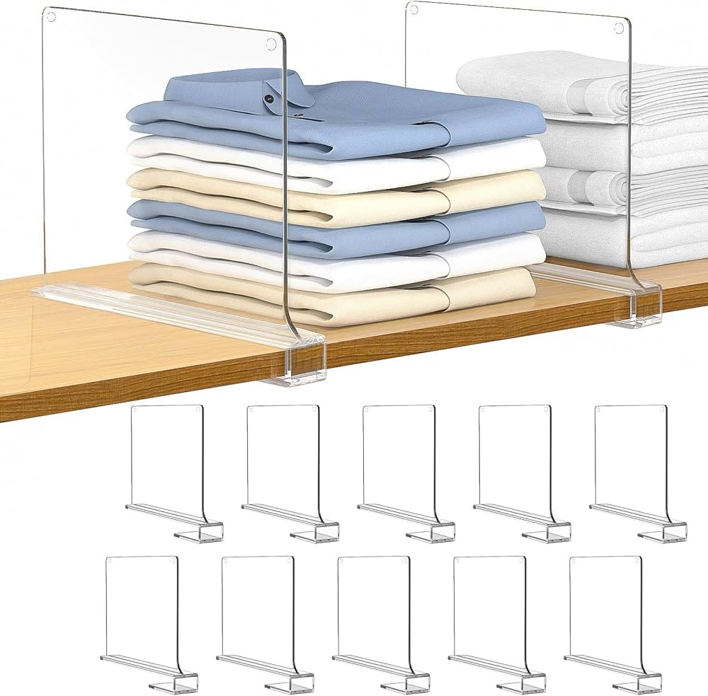 10 PCS Shelf Dividers for Closet Organization Acrylic Clear Closet Shelf Divider for Wooden Shelv... | Amazon (US)