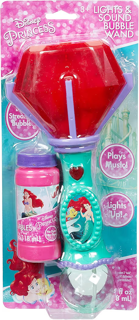 Little Kids Disney Little Mermaid Lights and Sound Musical Bubble Wand, Bubble Solution Included, Multi | Amazon (US)