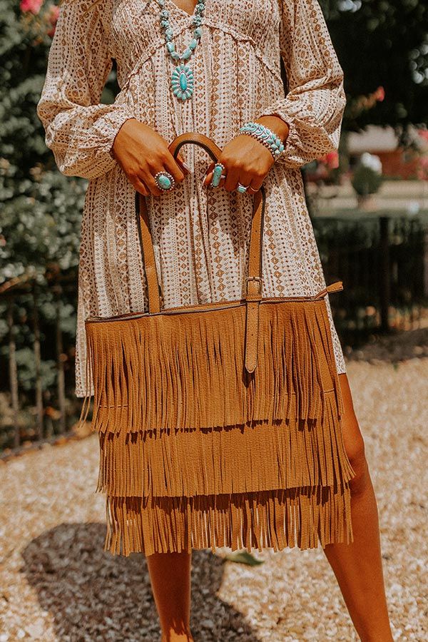 Point The Way Fringe Tote In Maple | Impressions Online Boutique