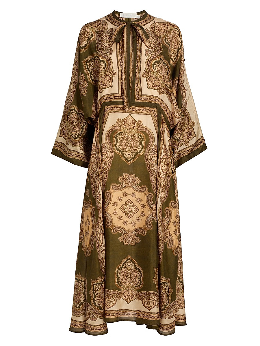 Women's Mahon Paisley Silk Tunic Midi-Dress - Olive Paisley - Size 0 | Saks Fifth Avenue