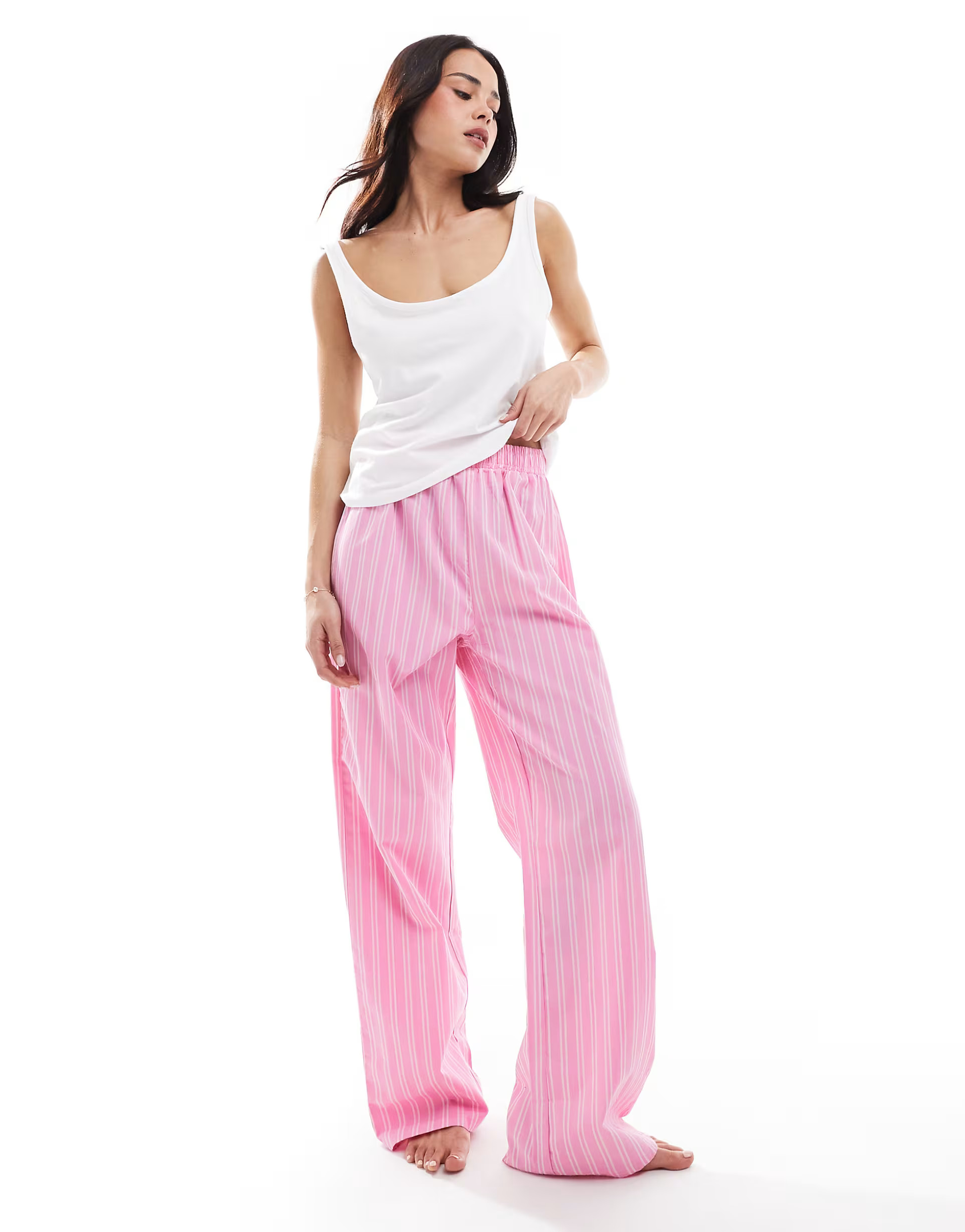 New Look boxer wide leg trouser and vest pyjama set in pink stripe | ASOS (Global)