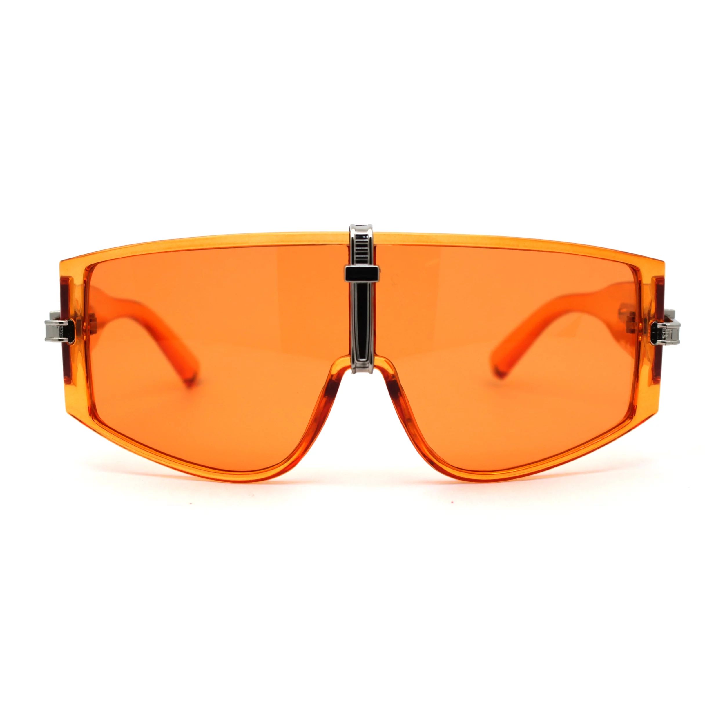 Mens Zip Tie Jewel Trim Funky Shield Oversize Sunglasses Orange - Walmart.com | Walmart (US)