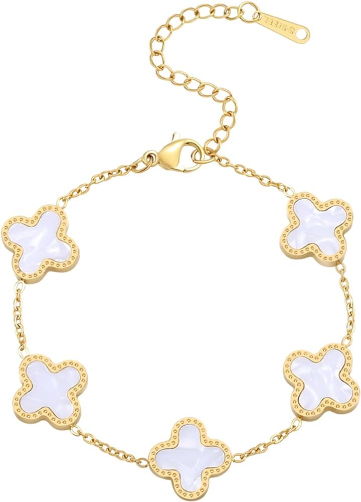 Gold Bracelets for Women Waterproof, 18K Gold Plated Clover Bracelet for Women Lucky Four Leaf Li... | Amazon (US)