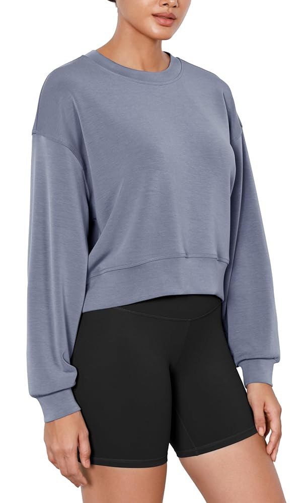 ODODOS Modal Soft Long Sleeve Cropped Sweatshirts for Women Oversized Crew Neck Pullover Crop Top | Amazon (US)