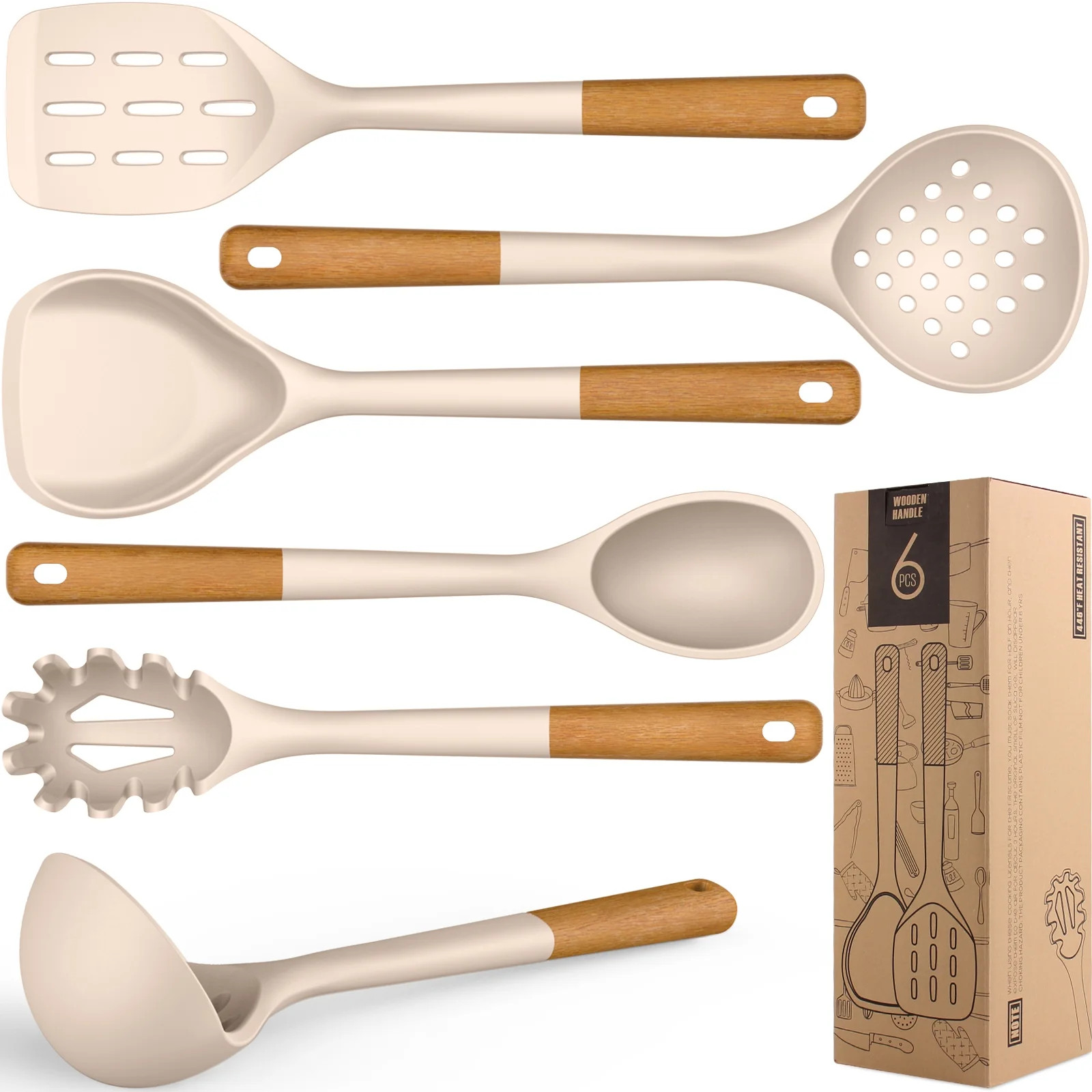 Large Silicone Cooking Utensils - Heat Resistant Kitchen Utensil Set with Wooden Handles, Spatula... | Walmart (US)