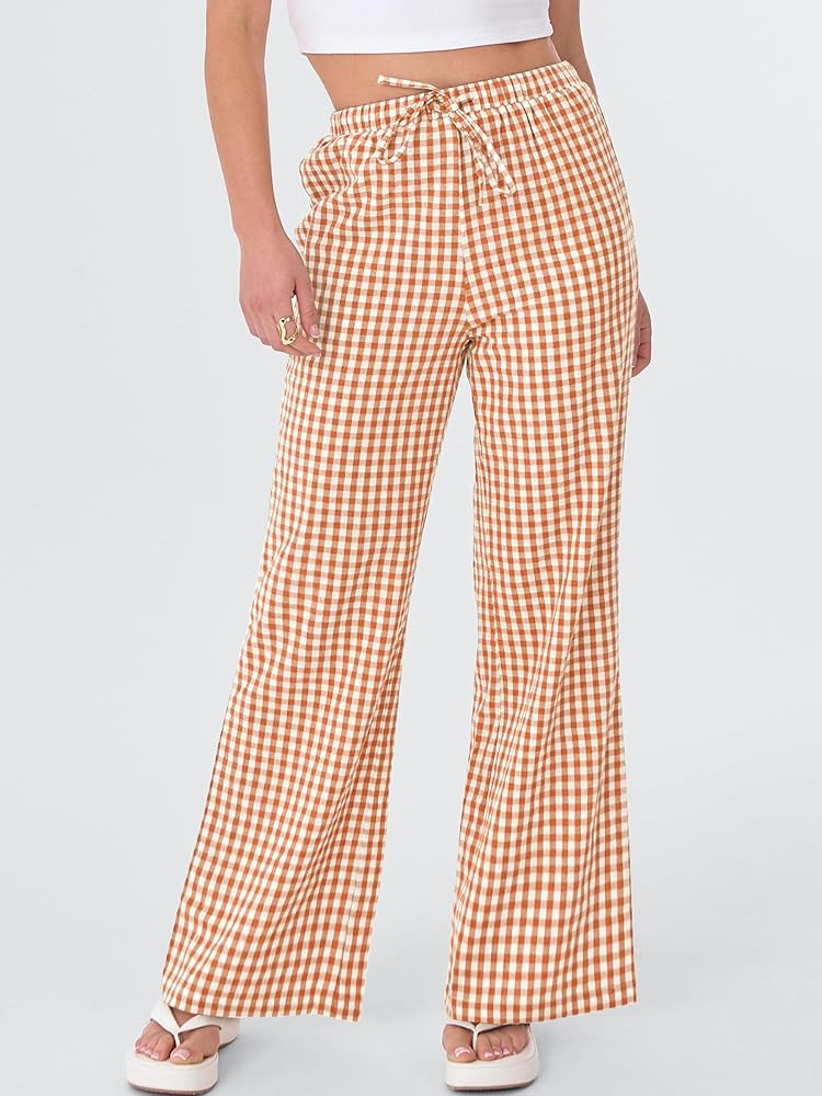 ANRABESS Women's Striped Gingham Pants 2026 Spring Pajama Lounge Boxer Pants Casual Wide Leg Draw... | Amazon (US)