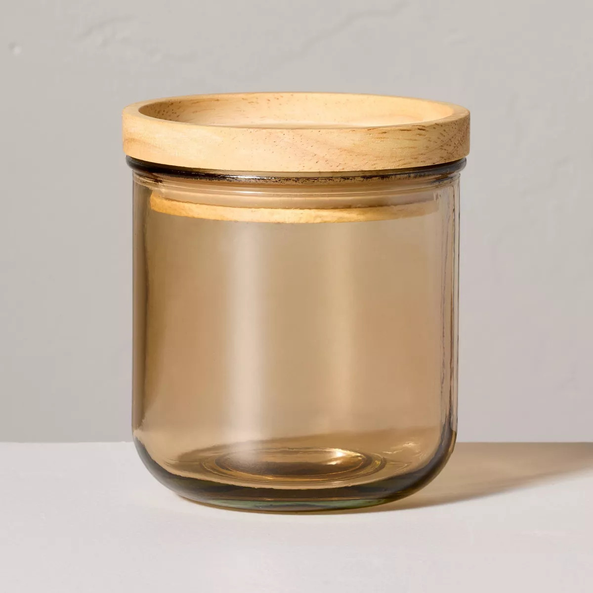 11.8oz Tinted Glass Kitchen Storage Jar with Wood Lid Tan Glass - Hearth & Hand™ with Magnolia | Target