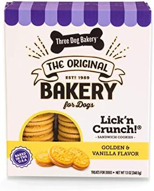 Three Dog Bakery Lick'n Crunch Sandwich Cookies Premium Dog Treats with No Artificial Flavors, Go... | Amazon (US)