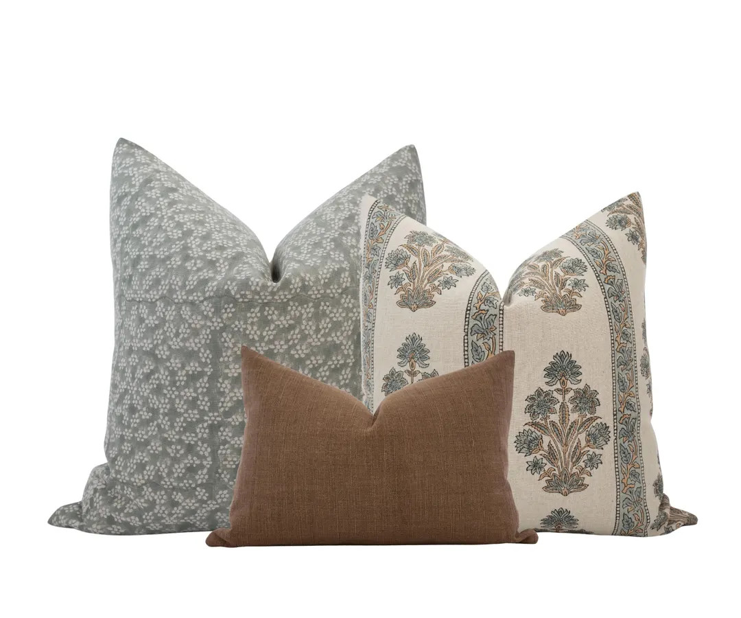 Pillow Cover Combo Brown Pillow Cover Combo Moody Pillow Cover Set Block Print Pillow Combo Black... | Etsy (US)