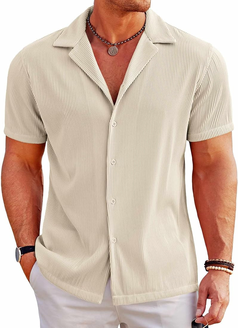 COOFANDY Men's Casual Button Down Shirts Short Sleeve Regular Fit Fashion Camp Beach Shirts Tops | Amazon (US)