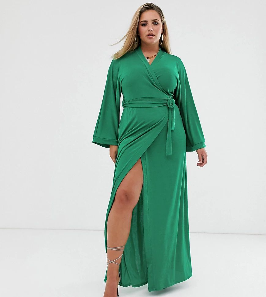 Missguided Plus slinky wrap maxi dress in green | ASOS (Global)