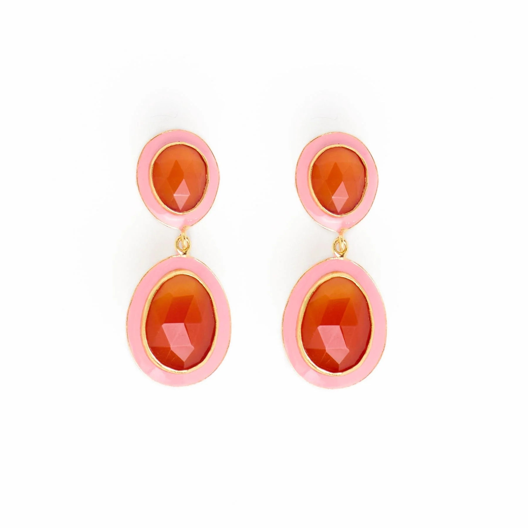 Elaine Semi-Precious Stone + Enamel Drop Earrings Pink + Carnelian | INK+ALLOY