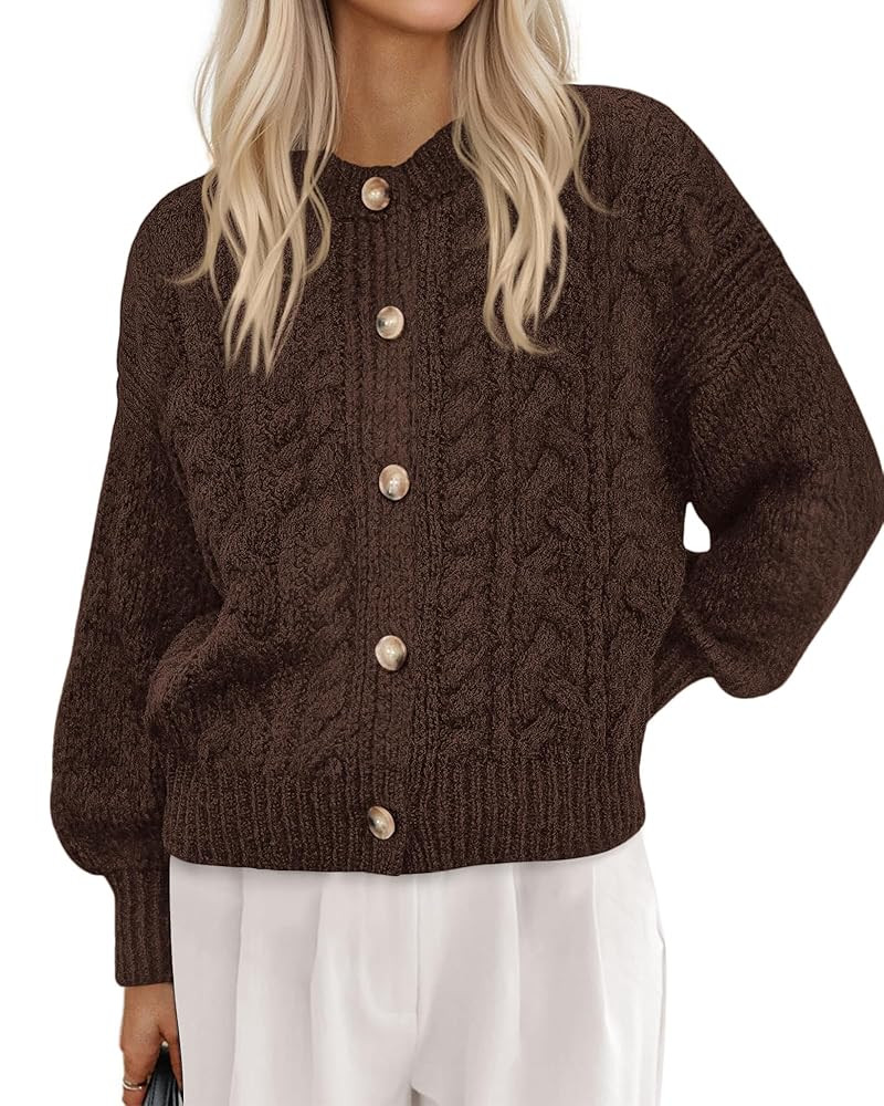 BTFBM Chunky Cardigan Sweaters for Women Fall Fashion 2025 Button Lantern Long Sleeve Cable Knit ... | Amazon (US)